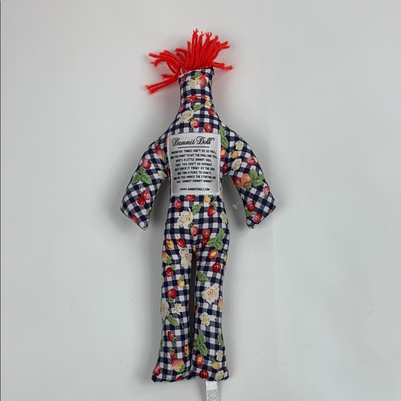 Dammit Doll Floral Checkered Fabric Doll with Red Hair Stress Relief Doll - Picture 1 of 9